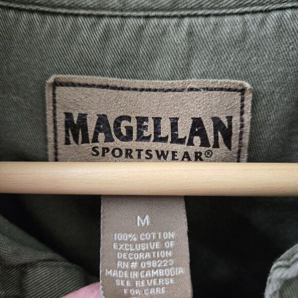 Magellan Button up shirt Quilted Mens Medium Olive Green Hunting Outdoor Cotton - Picture 3 of 9